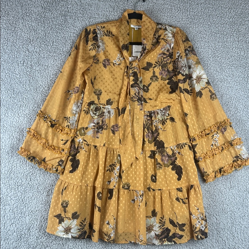 NWT BTFL-life (FreePeople) Tiered Long Sleeve Tie Neck Floral Dress Size S - Picture 2 of 16